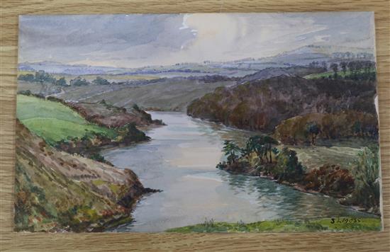 Stanley Miller, two oils on board, Studies of waterlilies, 13 x 20cm and a S.L. Moss, watercolour, Riverscape,